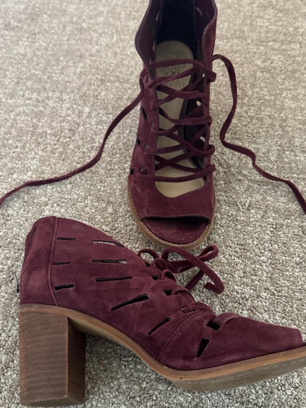 Women's Lace-Up Peep-Toe Suede Block Heel Shoes
